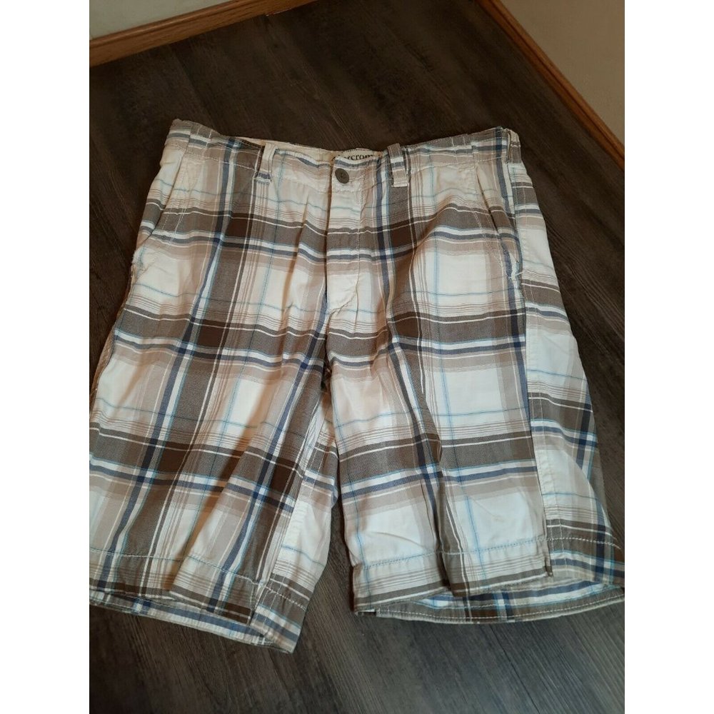 ABERCROMBIE & FITCH MEN'S PLAID  BUTTON FLY SHORTS SIZE 33 actual 36 brown blue